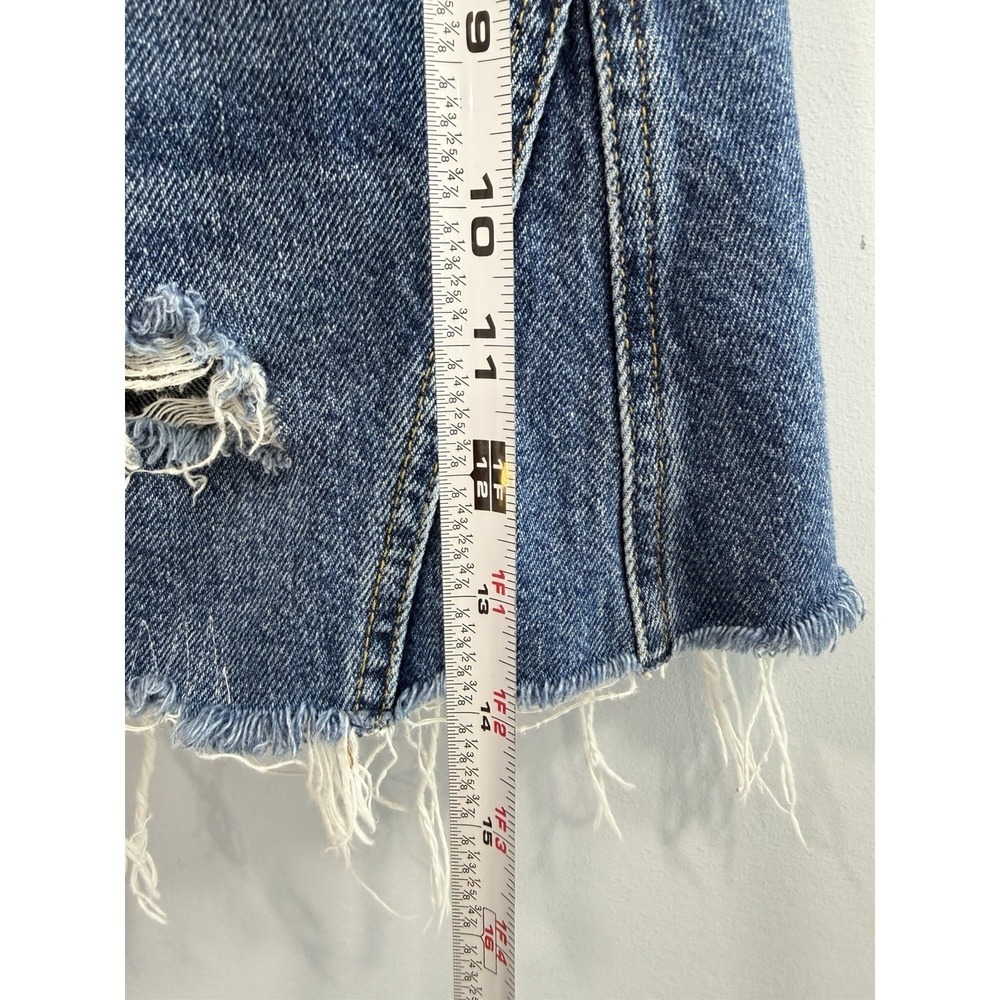 We The Free Denim Mini Skirt Size 28 Button Fly Distressed Raw Hem Cotton Boho - Picture 9 of 9